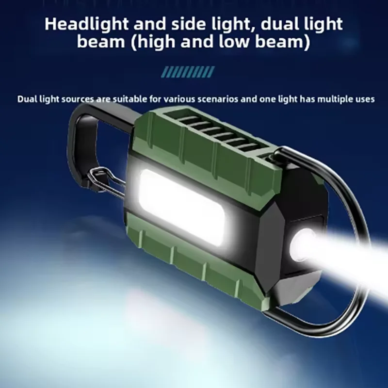 Mini Keychain Flashlight Rechargeable Pocket COB Working Light Outdoor Hook Emergency Warning Light for Camping Walking Hiking