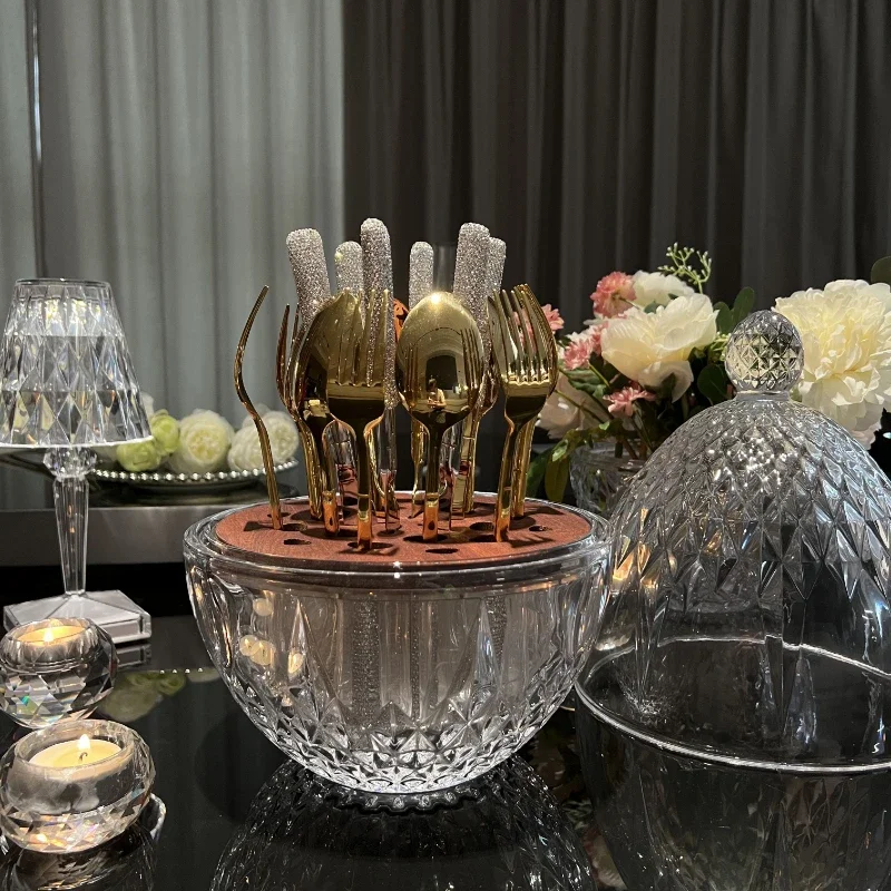 Cool Jurassic Home Crystal Glass Xinyue Egg Design Western Food Knife and Fork Cutlery Storage Rack