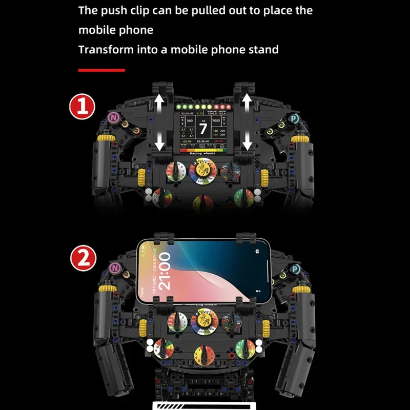 Bloc de construction de modèle de volant de voiture créatif, assemblage pour garçons avec support de téléphone, ornements de collection, briques MOC, jouet cadeau, 96217