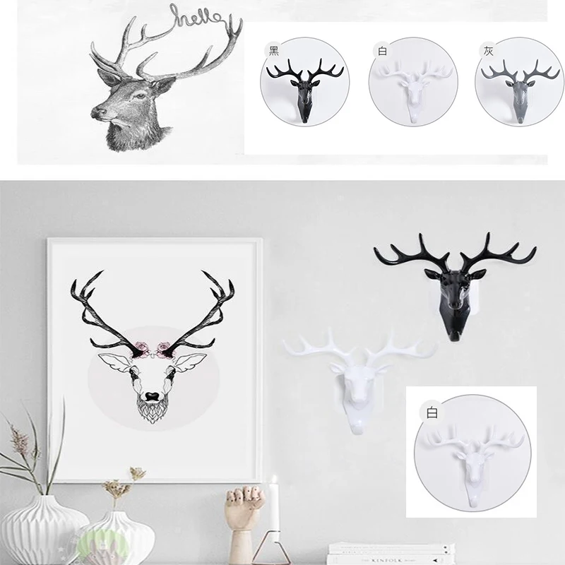 

1pc Antlers Self-adhesive Hooks Keys Storage Holder Hang On The Wall Hook Hangers Bag Coat Rack For Home Wall Hanging Decor Deer