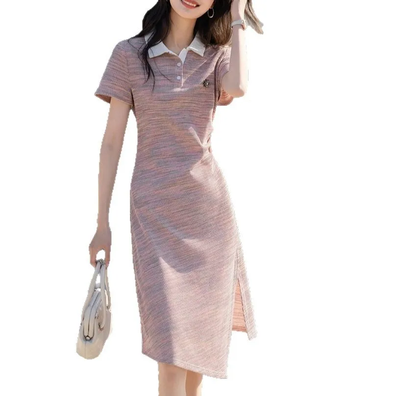 

Women's Short sleeved Knitted Dress 2025 New Summer Fragrance Polo Neck Commuter Dress