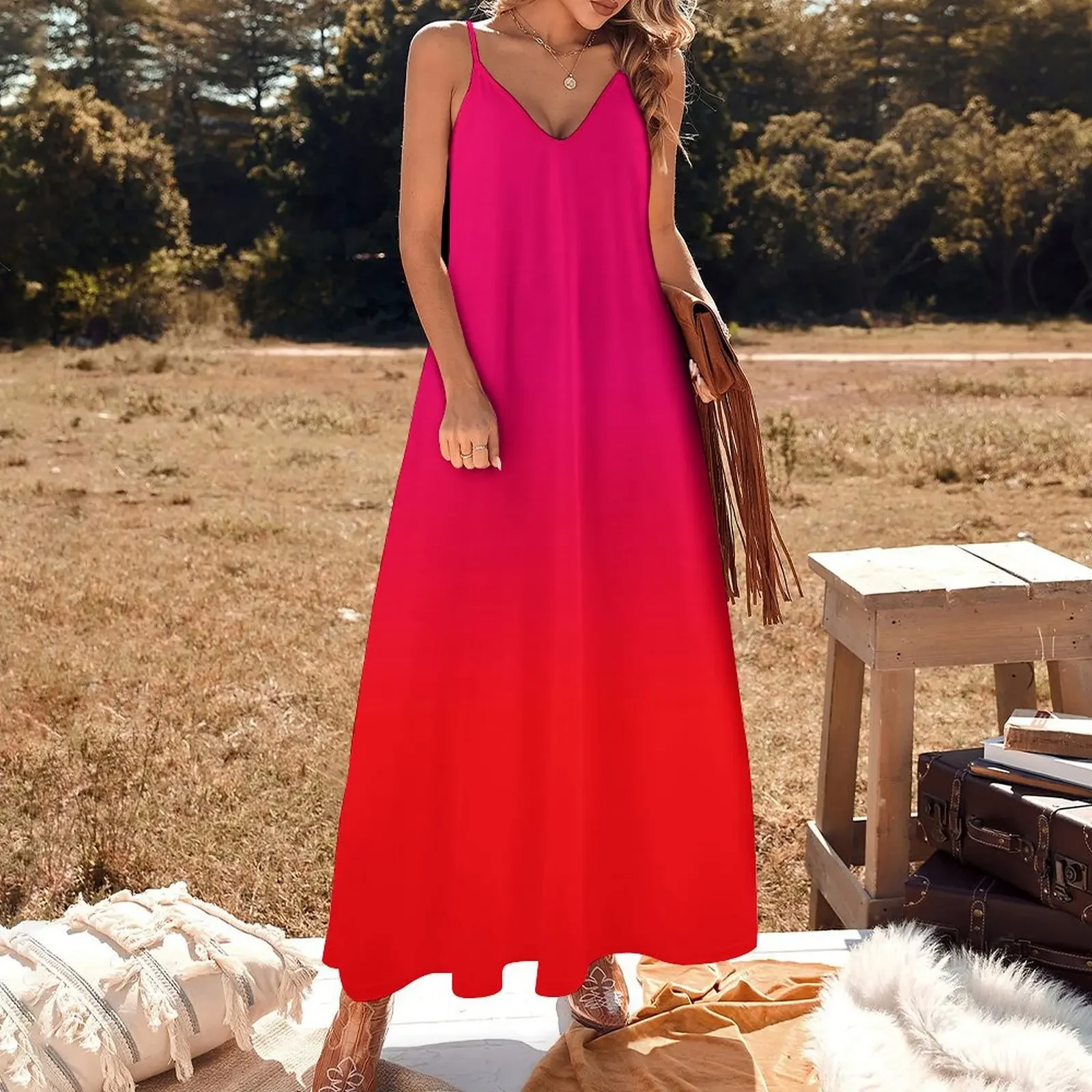 Neon Red and Neon Pink Ombre Shade Color Fade Sleeveless Dress women's summer dresses 2025 prom dress Dress