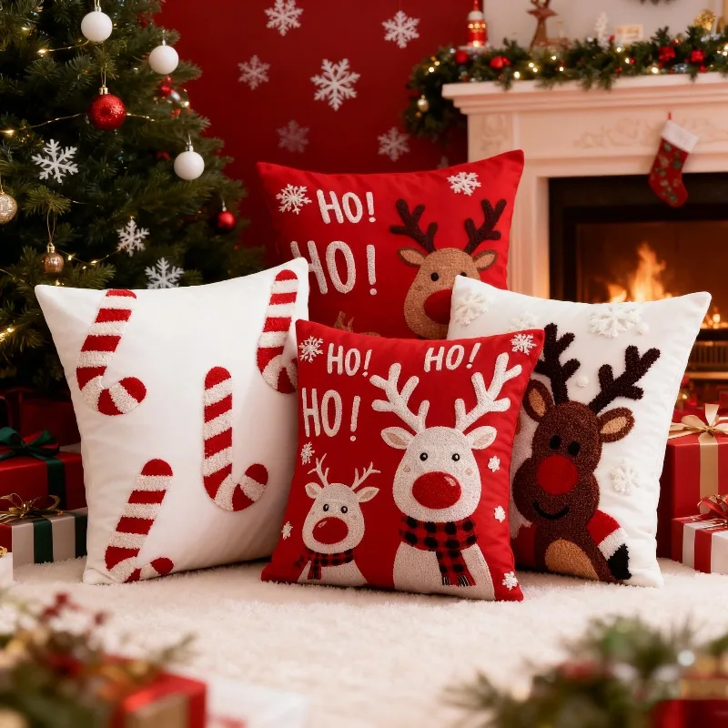 Towel Embroidery Santa Snowflake Pillow Cover No Insert Simple Sofa Cushion Case