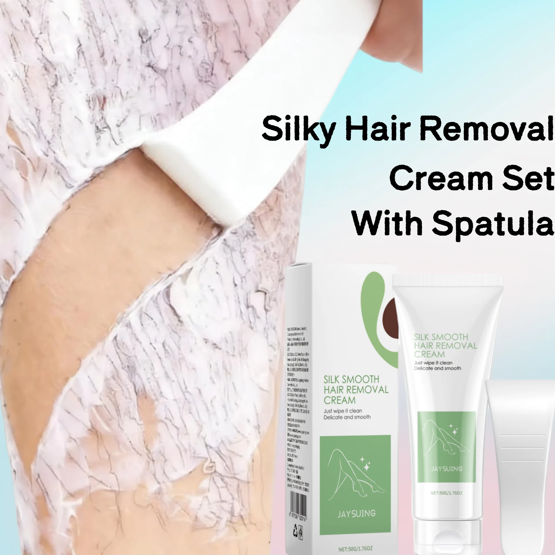 Silky Hair Removal Cream Set,5 Minute Painless Dissolution,Deep Nourishment,Bid Farewell to Rough Skin,Sodium Hyaluronate Plumping,Bisabolol Anti Irritation,Finer & Slower Regrowth,Ergonomic Spatula Included,Vegan&Clean Beauty