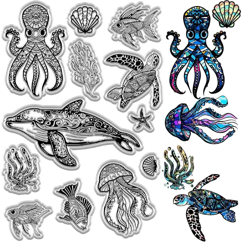 

Прозрачные штампы с рыбой, морские животные, черепаха, многоразовые прозрачные силиконовые штампы для изготовления карточек, декор, сделай сам, скрапбукинг