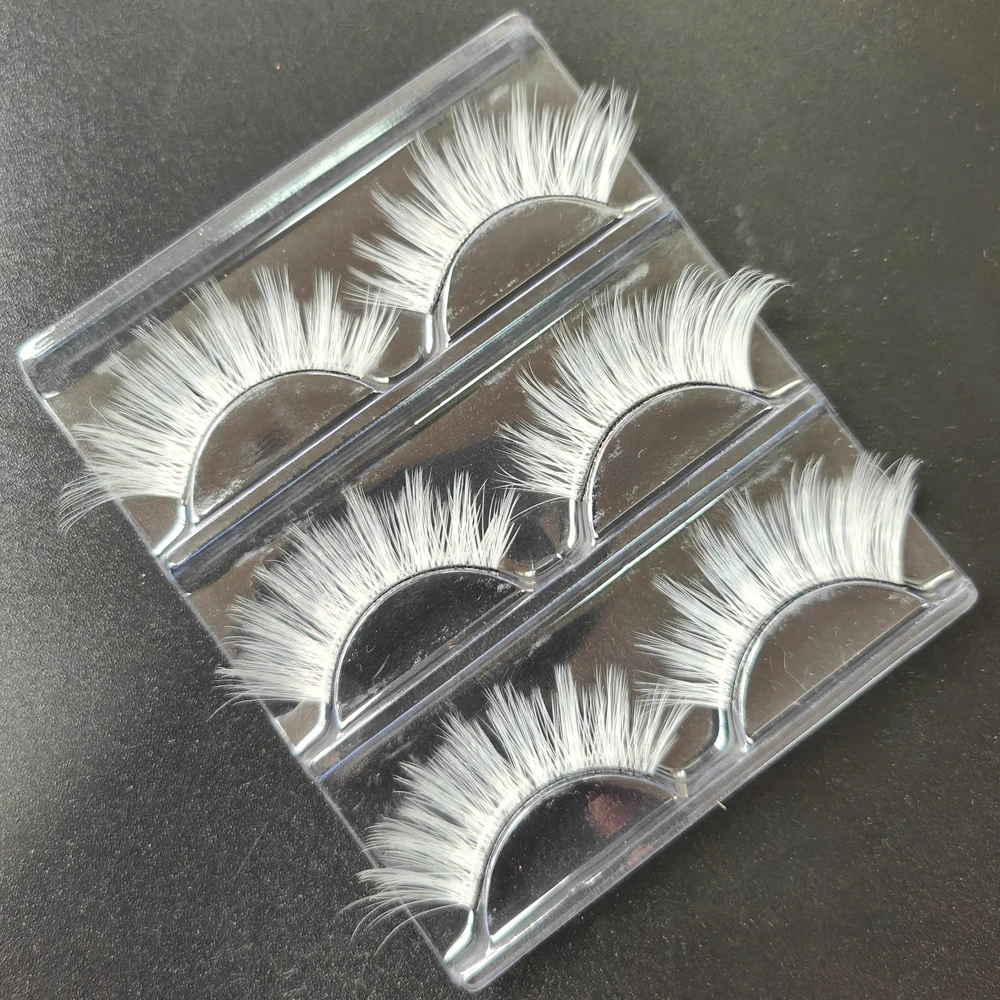 3 Pairs White Eyelashes Black Band Cosplay Makeup Natural Long Cross Strip Eye Lashes Stage Makeup Show Halloween Party