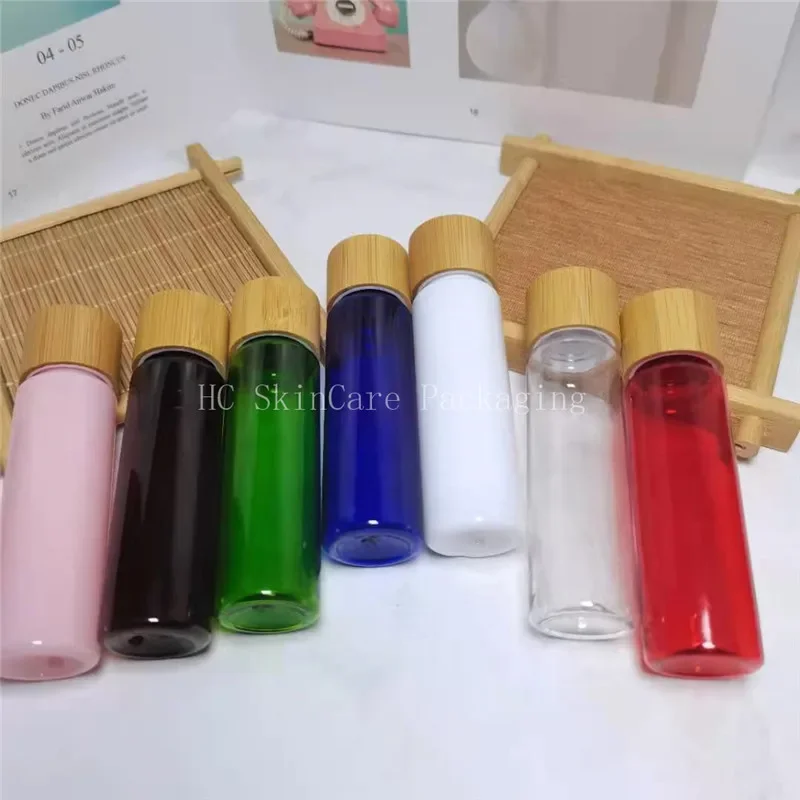 

Wholesales Cosmetic Lotion Packaging Container Coloure Toner Water Alcohol Spray Perfume Bottle With Bamboo Lid Screw Cap