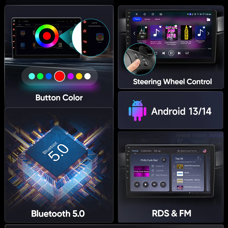 Sistema Multimedia Junsun Android para Fiat 500 500C Abarth 2007 a 2015 Pantalla Táctil CarPlay Inalámbrico Android Auto Navegación GPS Integrada Bluetooth Llamadas Manos Libres USB Wifi Radio Digital Accesorio Coche 3
