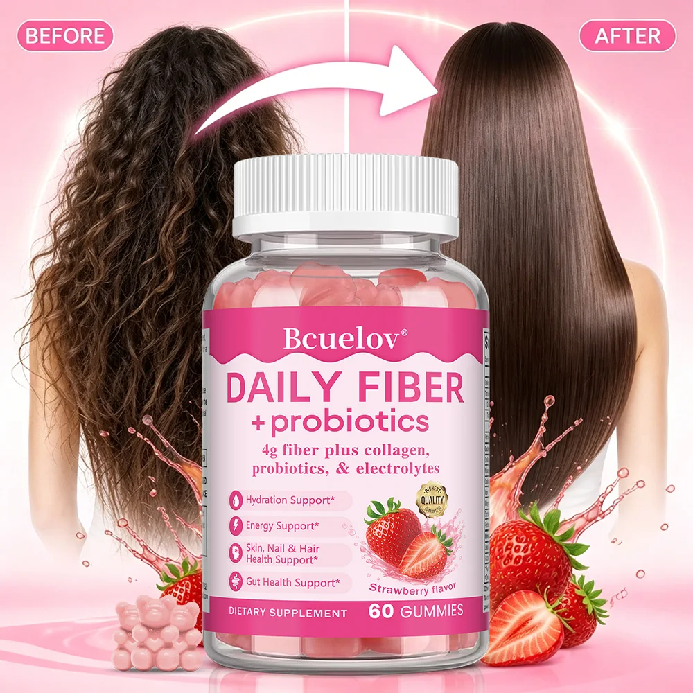 Daily Dietary Fiber+Probiotic, with Collagen, Provides Hydration and Energy, Supports Healthy Skin, Nails, Hair, and Gut Health