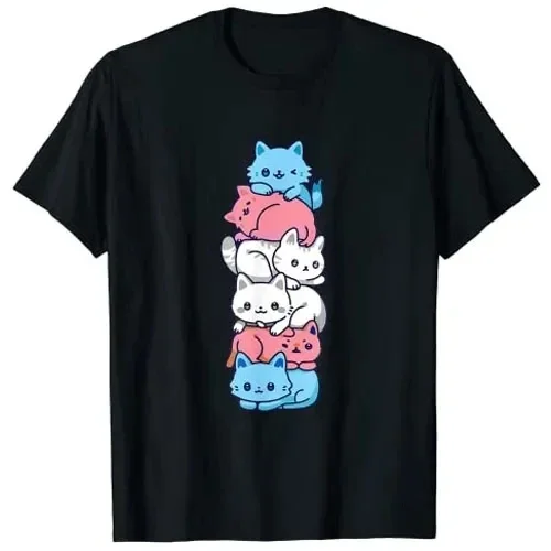 Funny Kitten LGBTQ Apparel Transgender Pride Cat LGBT Trans Flag Cute Cats Pile Gifts T-Shirt Anime Kitty Lover Graphic Tee Tops