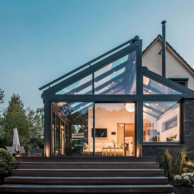 Automatic Movable Electric Motorized Retractable Sliding Glass Roof Cover for House and Pool in US and EU sunroom