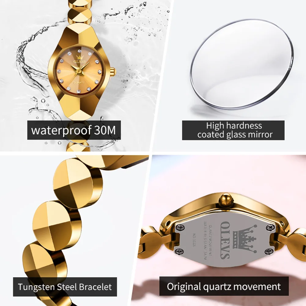 OLEVS-Montre à Quartz avec Miroir bal ombique pour Femme, Montre-Bracelet Étanche pour Femme, Bracelet en Acier Tungstène, Montre de Luxe Originale,