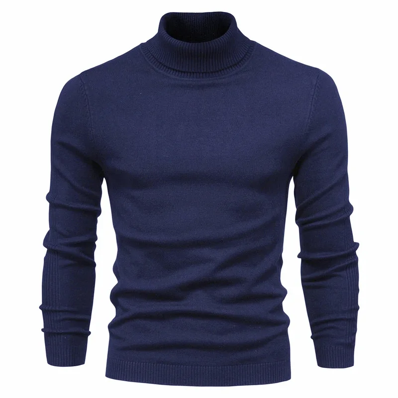 Nuevo Otoño e Invierno, Jersey informal de Color sólido para hombre, suéter de cuello alto, suéter de punto cómodo multicolor informal para hombre
