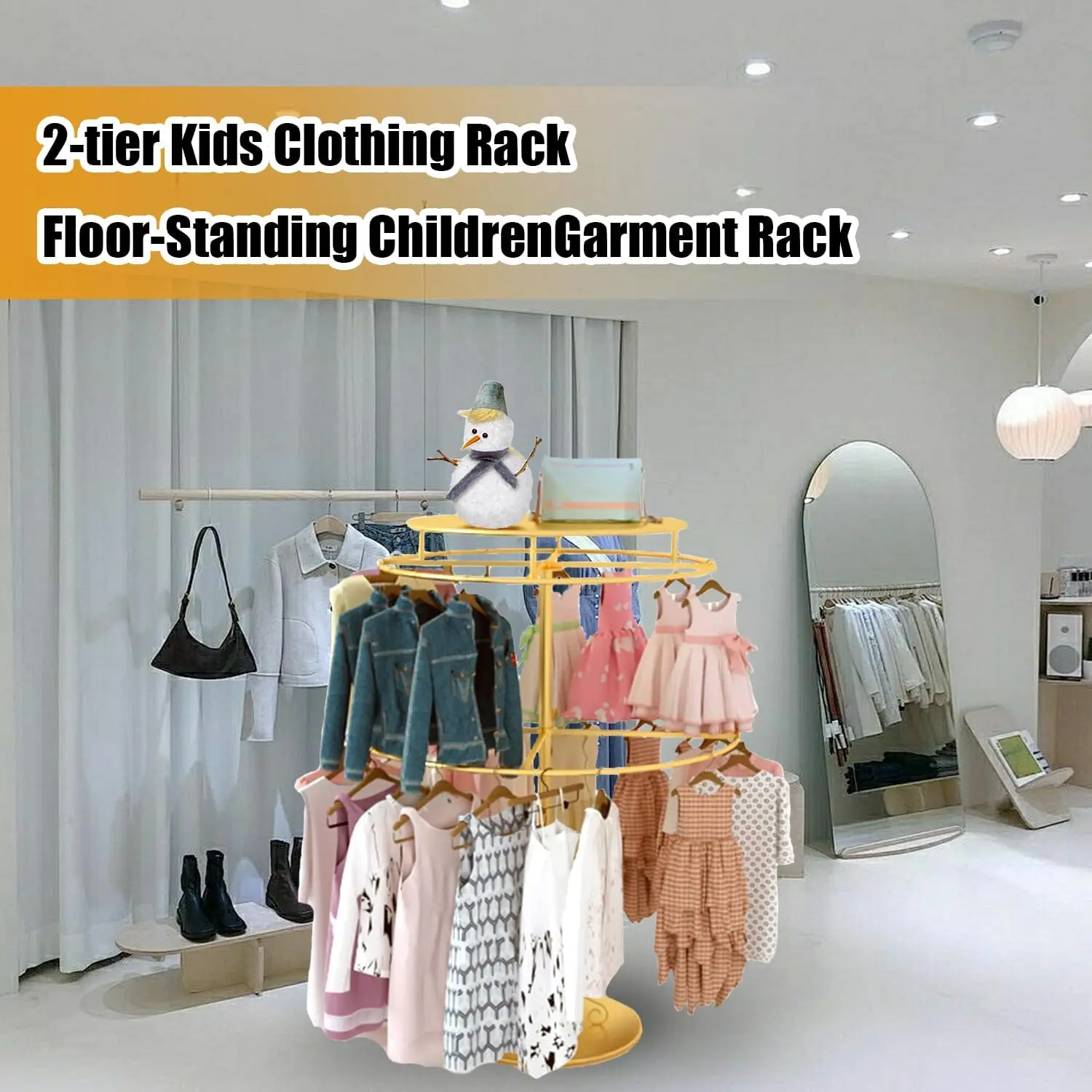 Rak Pakaian Bulat, Rak Pakaian Emas untuk Menggantung Pakaian, Rak Pakaian Ritel Ganda, Rak Pakaian Logam Berputar,