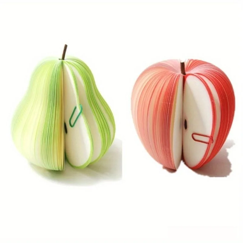 2Pcs Creative Fruit Sticky Notes, Apple Pear Shaped DIY Memo Pads, 1 Piece Cute Creative Stationery