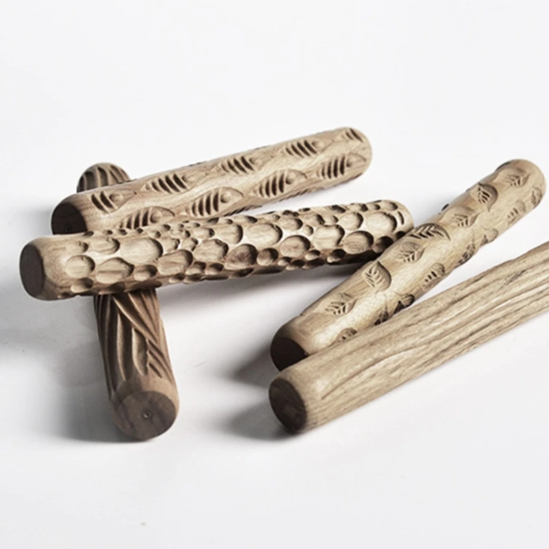 พื้นผิวไม้โคลน Pressed Roller รูปแบบ Roller Rod นูน Rolling Pin ศิลปะเครื่องปั้นดินเผาเซรามิค