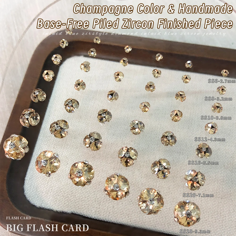 10/14Pcs 3D Mini Champagne Zircon Nail Art Rhinestones SS6-SS28 No Base Piled Diamond Nail Charms Luxury Nails Decorations Gems