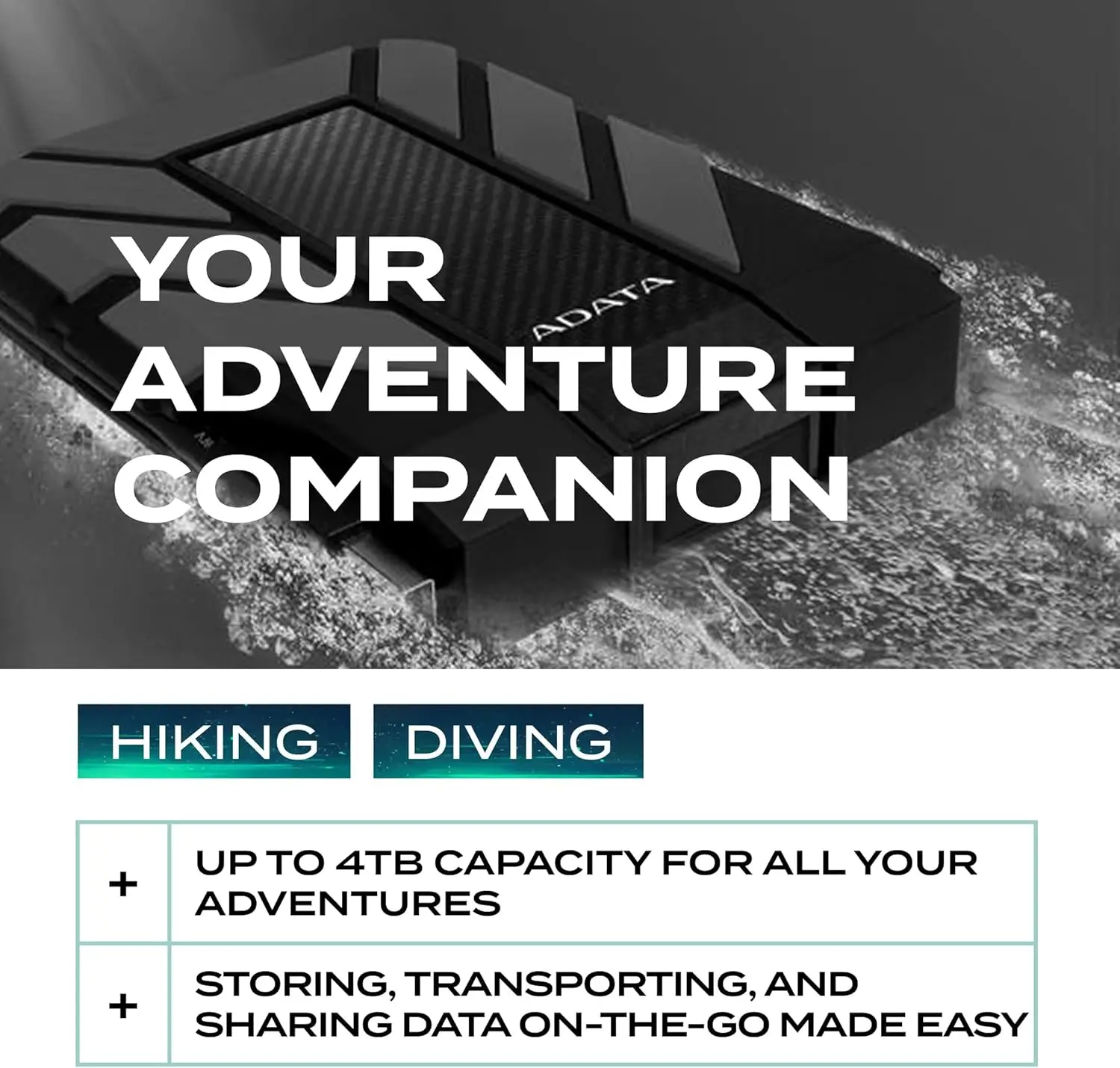 2TB External Hard Drive - Rugged Shockproof Waterproof Dustproof Military-Grade Durable Storage for Gamers Students