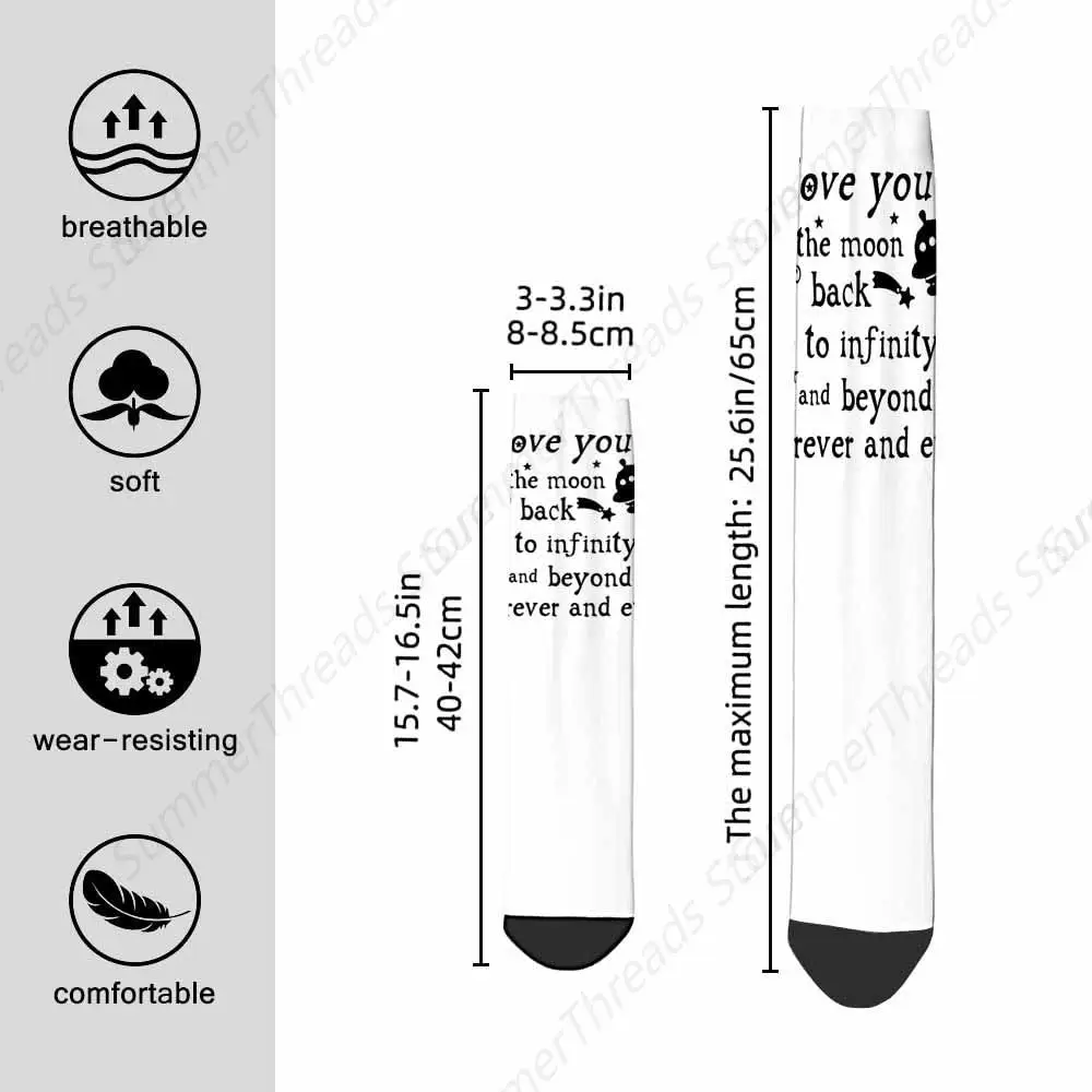 Socks I Love You to the Moon Back kaos kaki kru atletik kutipan tangan ditarik huruf Doddle desain Planet angkasa bintang untuk pria wanita 16"