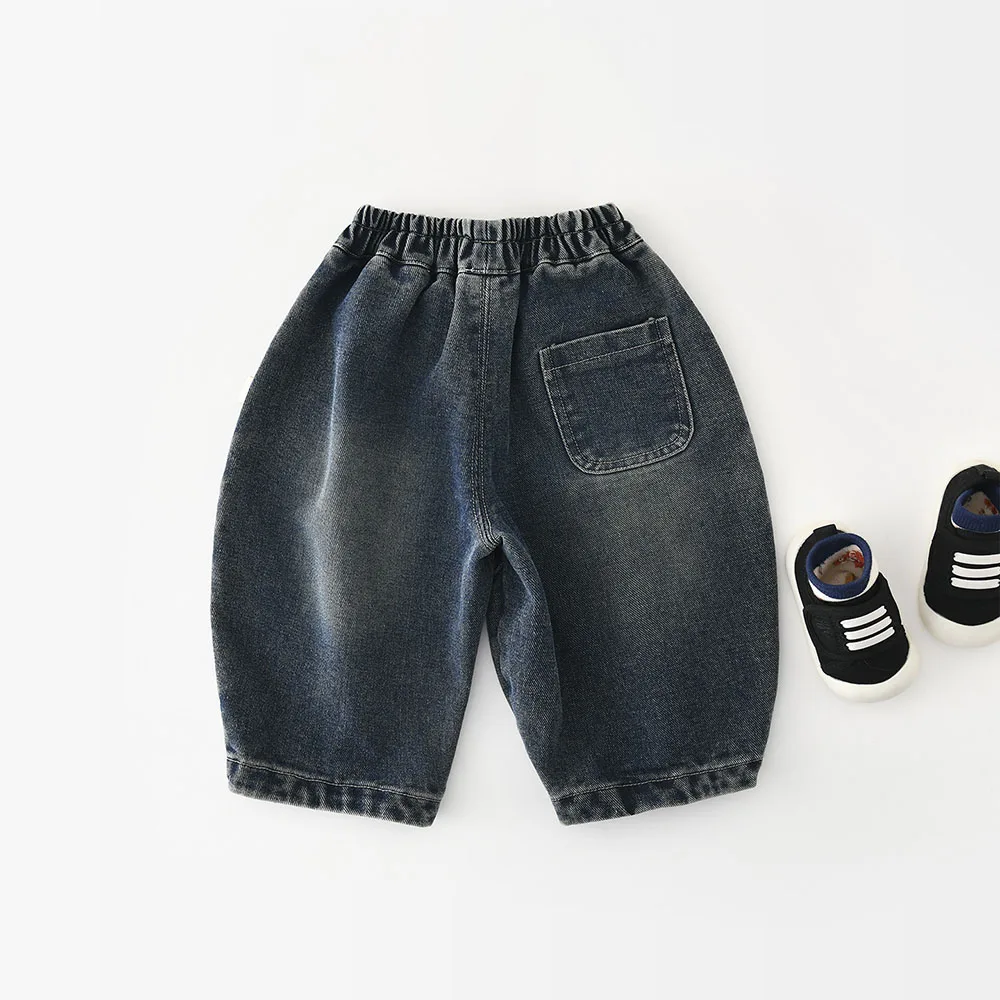 9M-5Y Autumn Kids Vintage Jeans Elastic Waist Boys Denim Trousers Full Length Kids Boys Harem Pants