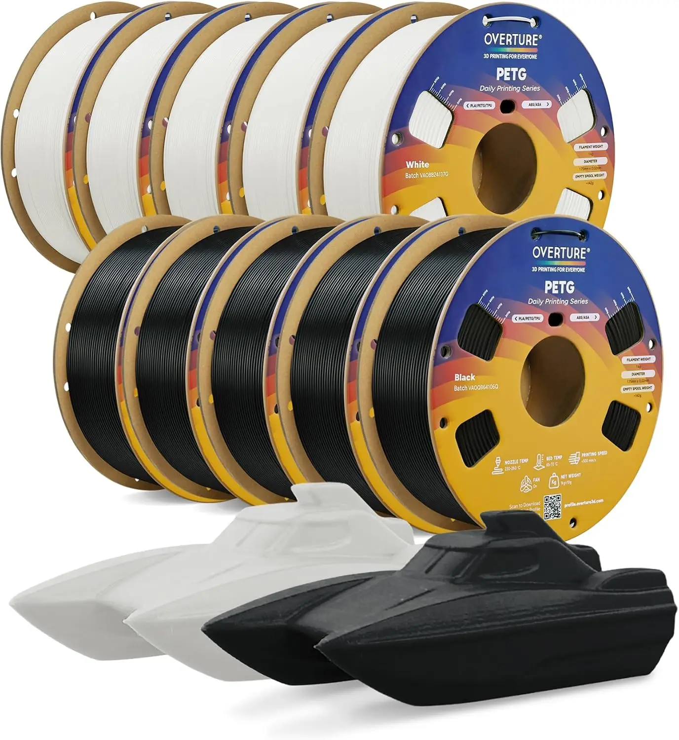 

10kg PETG Filament 1.75mm Bundle, High Speed 3D Printer Filament, Neatly Wound & Clog-Free, 10x1kg Spools, Accuracy +/-0.02mm, Black+White