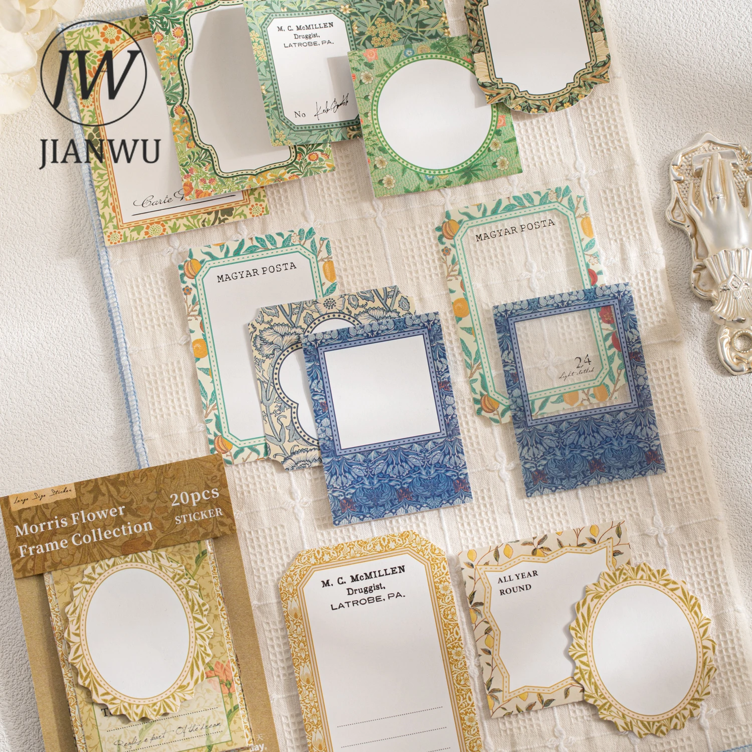 JIANWU Morris Flower Collection Series Vintage Baroque Border Landscape Material Collage Sticker Creative Journal Stationery