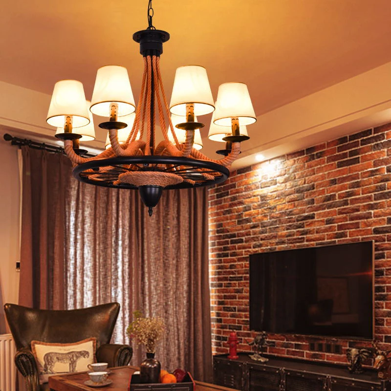BERTH American Style Retrohemp Rope Chandelier Nostalgic Loft Industrial Style Internet Cafe Restaurant Hot Pot Shop Pendant