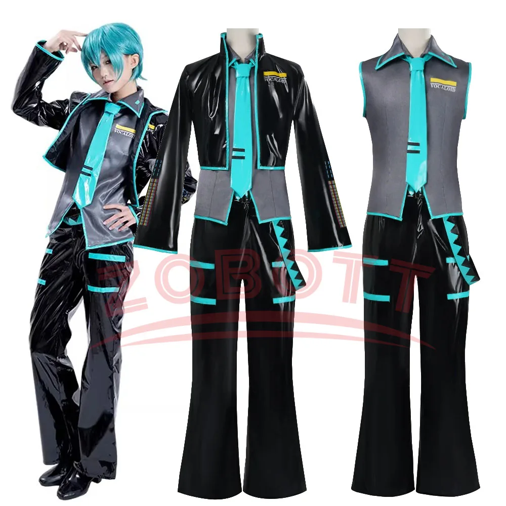 Anime Mikuu Cosplay-Kostüm für Männer in Grün, Komplettset, Perfekt Maßgefertigte Schwarze Jacken mit Grünen Halloween-Accessoires