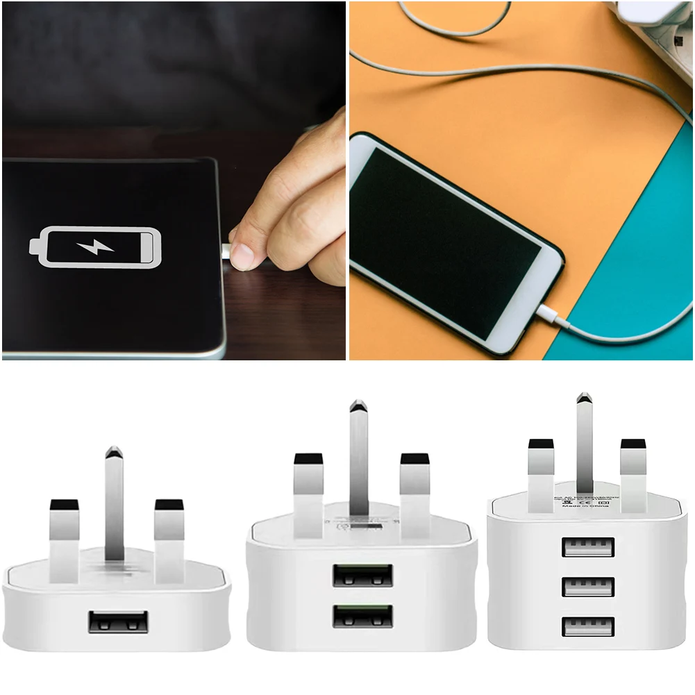 1/2/3 USB Ports USB Power Adapter Universal 3 Pin USB Charger 5V 3.1A 2A 1A UK Plug for Iphone/Samsung/Huawei Charging Charger