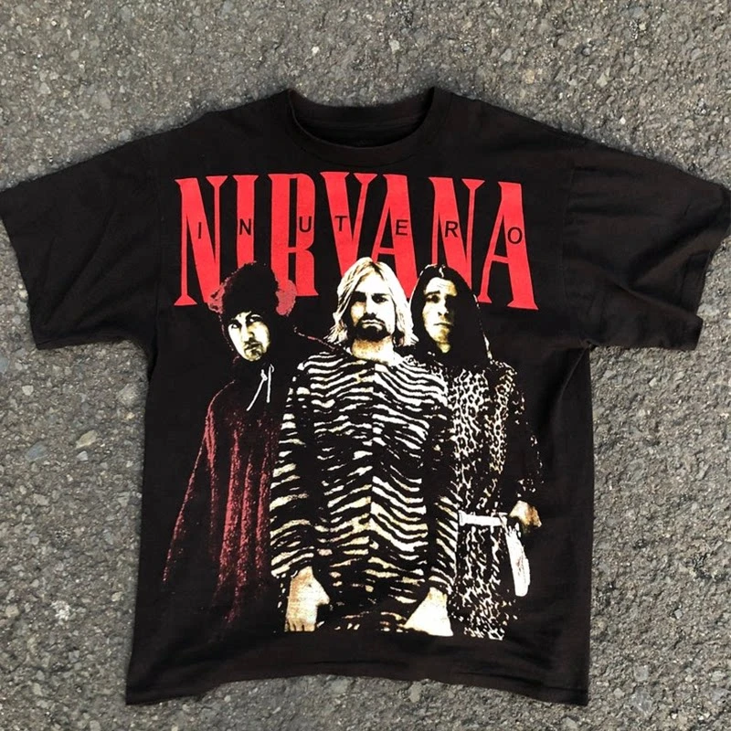 Rotes Logo Classic Nirvana Rock Band T-Shirt 100 % Baumwolle Grafik-T-Shirt Herren Damen Sommer Streetwear Top – Detail 6