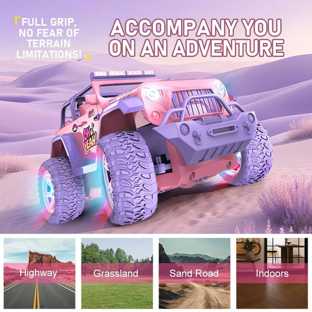 1:16 Pink remote control car DIY stickers music light spray off-road toy car Christmas gift