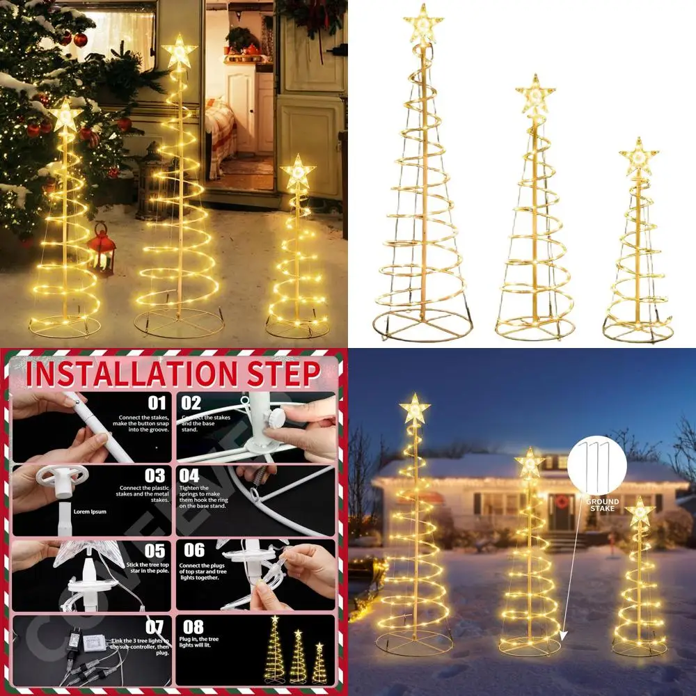 

3D складной светодиодный набор рождественской елки, 240 теплых белых огней, 3-5 футов, праздничный декор на открытом воздухе/в помещении