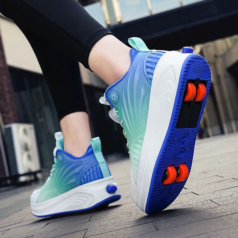 Boys Girls Roller Shoes Casual Fashion With 4 Wheels Flashing Youth Deformation LED Lights Semi Professional Parkour Skate Shoes view 5