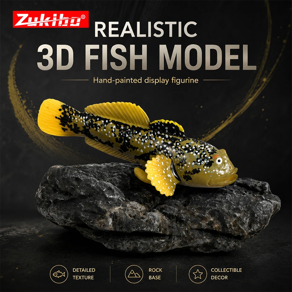 ZUKIBO Realistisches Süßwasserfisch-Tiermodell, Großmaulbarsch, Zackenbarsch, Gelbflossen-Thunfisch, Seiryu, Stein-Aquarium-Ornament, Angelspielzeug