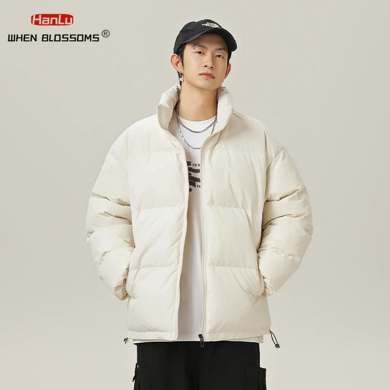 Winter Warm Jacket Men Women Thickened Standing Collar Solid Color Cotton Coat Hem Adjustable Drawstring Bread Clothes Unisex