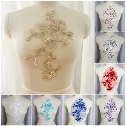 Sequin Embroidery Flower Applique Lace Fabric Trim Mesh Collar For Wedding Bridal Gown Sewing Patch Party Dress Decor DIY Crafts