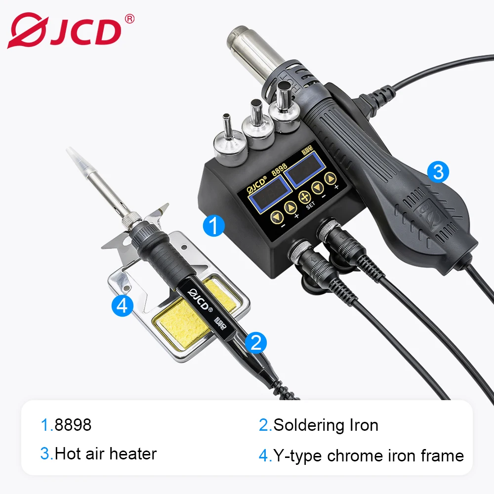 JCD 750W 2 in 1 Soldering Station LCD Digital display Welding Rework Station for cell-phone BGA SMD IC Repair Solder tools 8898