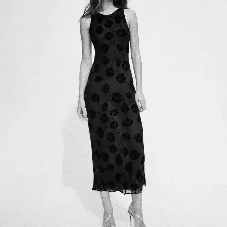 

Women Silk Jacquard Sleeveless Dress fashion casual slim long dress