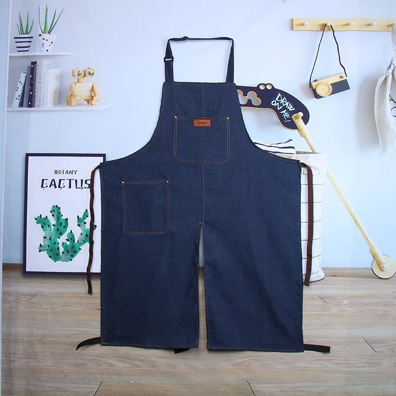 Pottery Throwing Denim Apron Sleeveless Split Leg Work Apron With Pockets Portable Anti Dirty Clay Apron