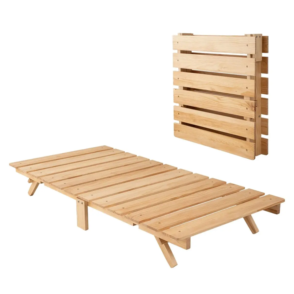 Foldable Wood Slatted Floor Bed Frame Twin Solid Pine Easy Assembly Space Saving Storable Tatami Style, Customized
