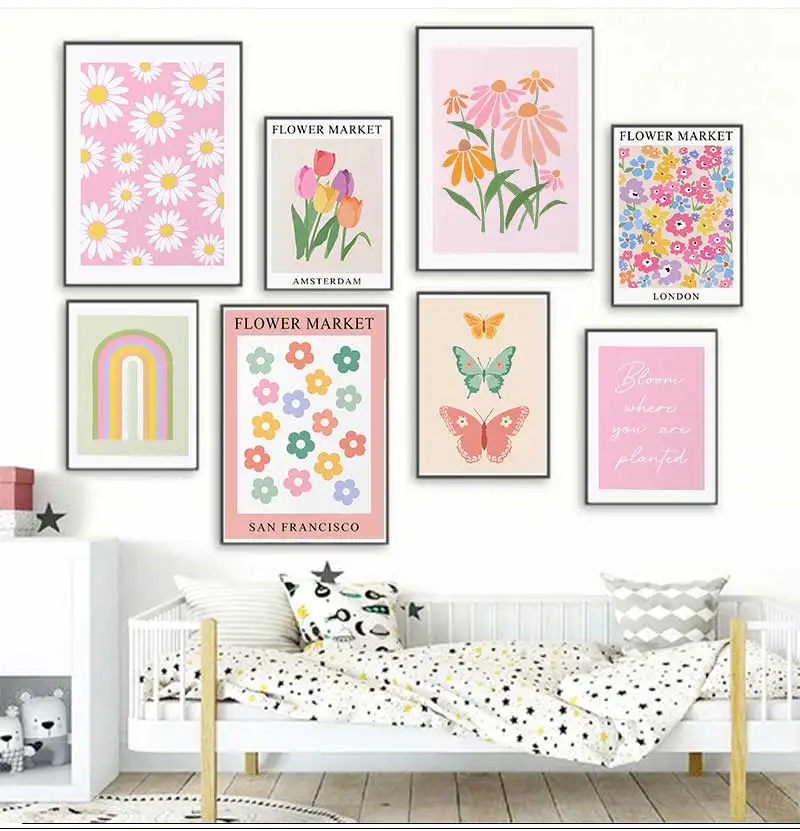 Rainbow matisse flower market butterfly heart canvas wall art wall frames for room living decoration6