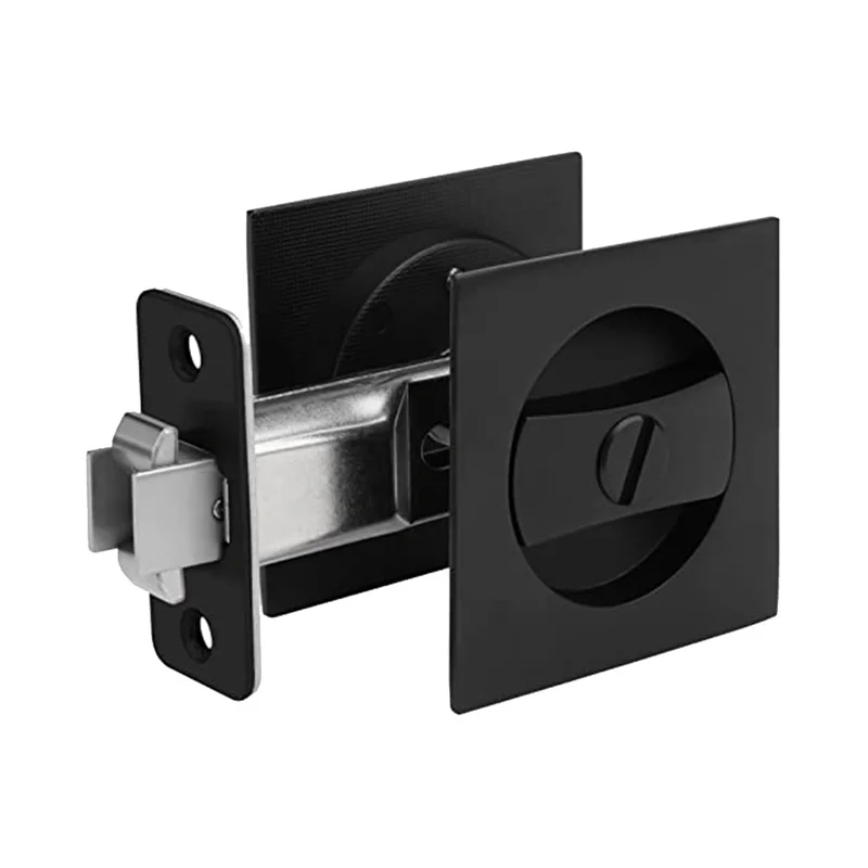 Embedded  Translation Wooden Door Lock Matte Black Contemporary Privacy Square Pocket Door Hardware