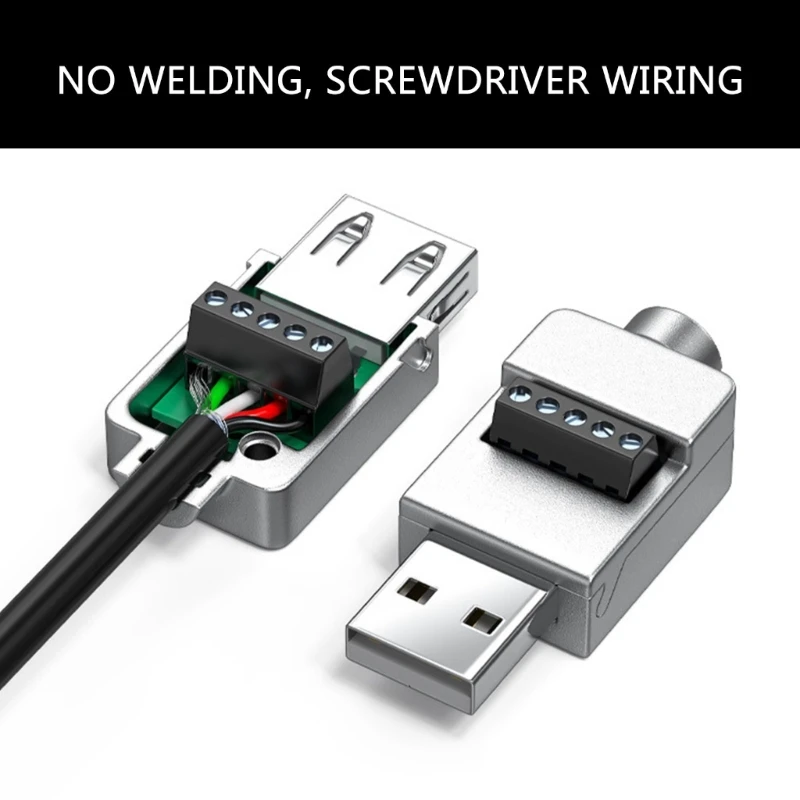 USB2.0 Solderless Adapter Metal Case USB 2.0 Male Terminal Block Data Connector USB Screw Terminal Board Plug