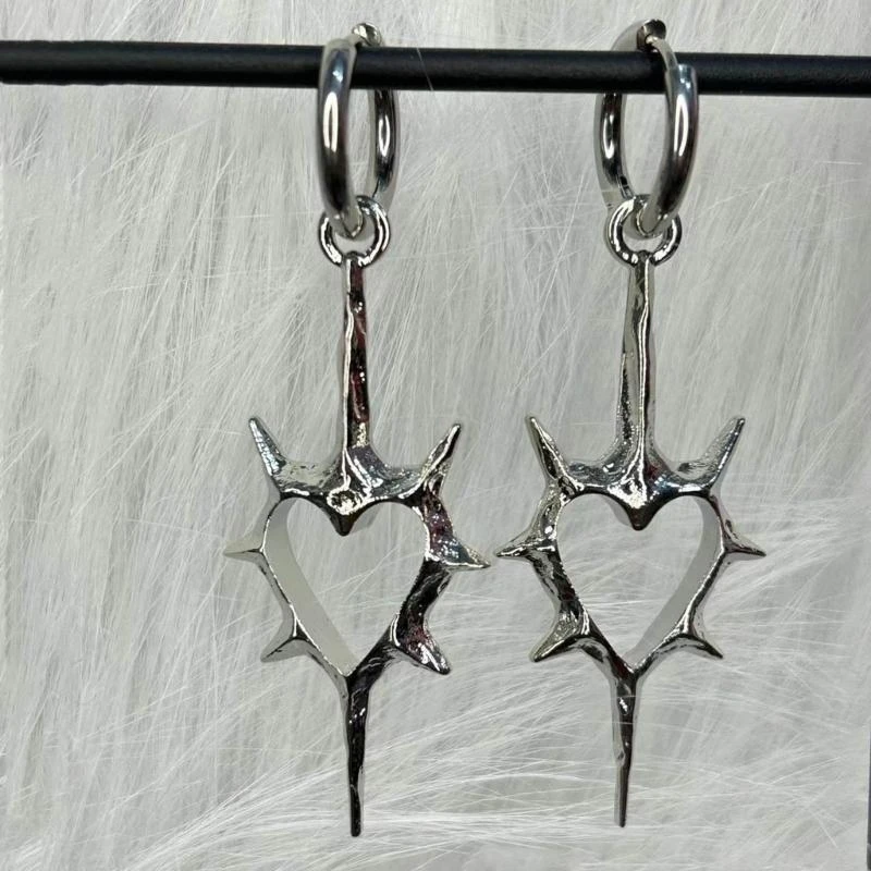 Unique Pendant Earring Punk Thorn Heart Dangle Earrings Hip Hop Hoop Earrings Q6RB