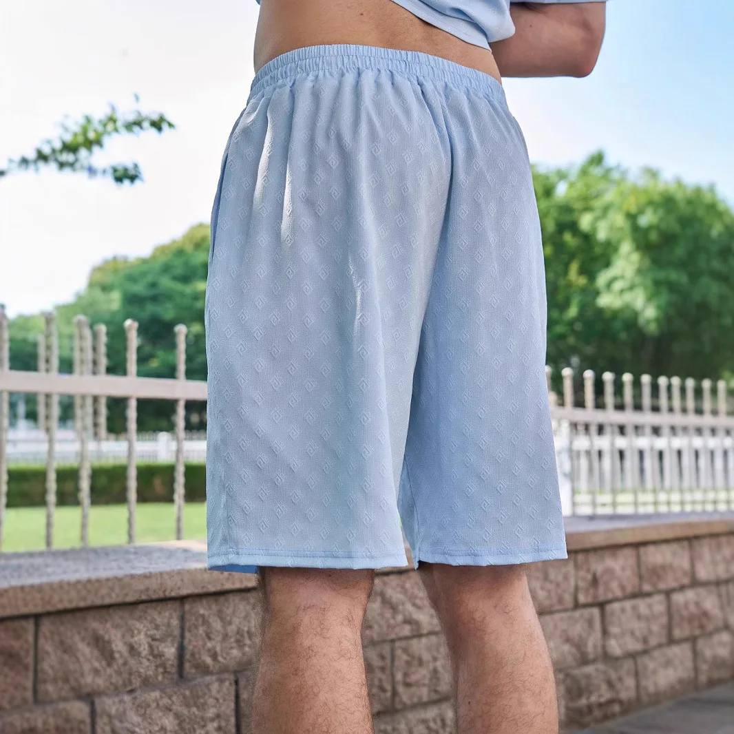 Men Summer Geometric Jacquard Five Point Shorts Loose Casual Elastic Waist Outdoor Beach Holiday Lounge Bottoms