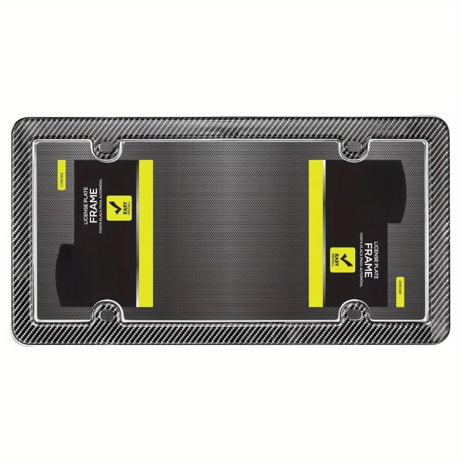 إطار لوحة ترخيص من ألياف الكربون باللون الأسود، قاعدة من سبائك الزنك الكروم مع حواف من ألياف الكربون، سهلة التركيب، قوية ومتينة