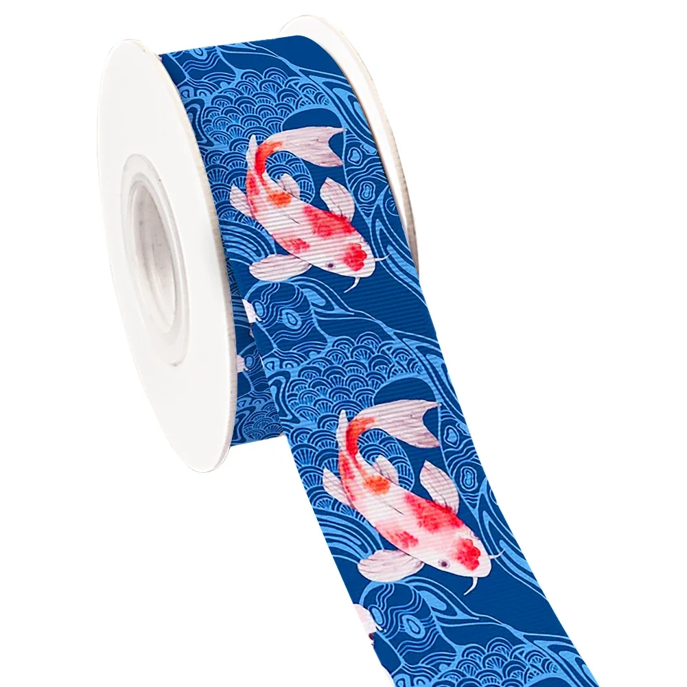 Japanese Hefeng Style Flowers Printed Grosgrain Satin Ribbon for Gift Wrapping Hair Bow Craft Accessory 50 Yards