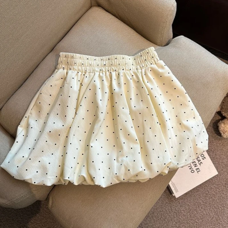 

Новая женская мини-юбка в корейском стиле с пышным фасоном и винтажным принтом в горошек, с завышенной талией, в японском повседневном стиле, очаровательная одежда