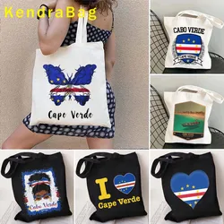 Vintage Travel Cidade Velha Arms of Cape Verde Heart Flag Map Verde Girl Canvas Shoulder Tote Bag Shopper riutilizzabile Eco Handbag