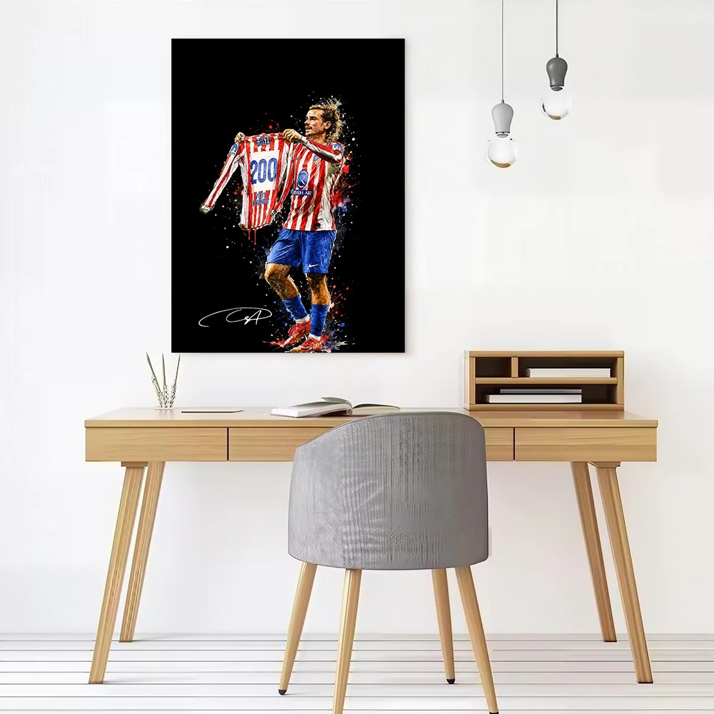 Antoine Griezmann Holding Atletico Madrid Jersey Printed Canvas Poster Personalized High Quality Wall Art Paintings for Bedroom